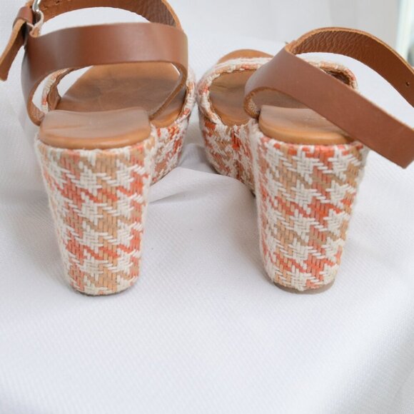 Ron White Houndstooth Tweed Woven Platform Wedge Sandals Sz 9 - Picture 4 of 9
